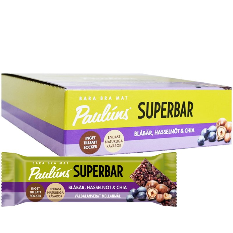 Hel Låda Superbars Blåbär 15 x 40g - 70% rabatt