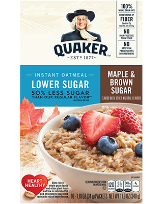 Quaker Instant Oatmeal Maple & Brown Sugar Lower Sugar 340g