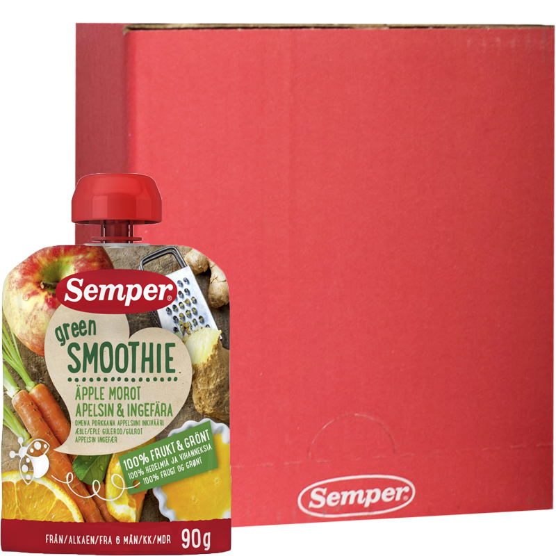 Hel Låda Barnmat Äpple, Morot, Apelsin & Ingefära 12 x 90g - 96% rabatt