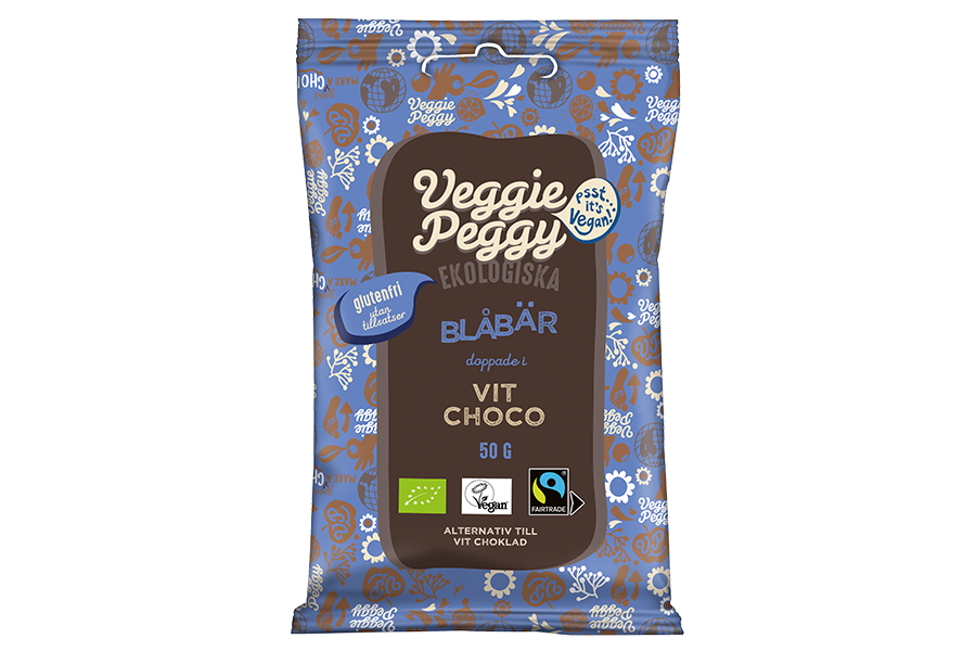 Veggie Peggy - Vitchokladdoppade Blåbär 50g
