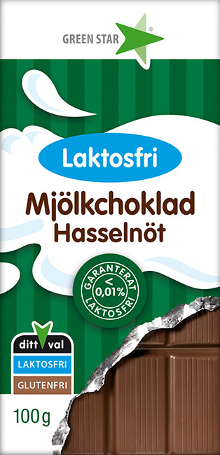 Green Star Mjölkchoklad Laktosfri Hasselnöt 100g