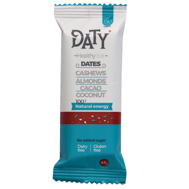Vegansk bar Dadlar, madel, cashew, kakao & kokos - 18% rabatt