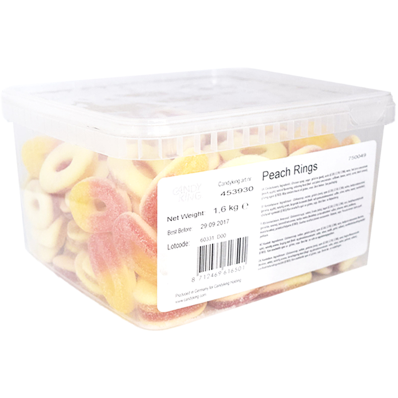 Hel Låda Godis "Peach Rings" 1,6kg - 40% rabatt