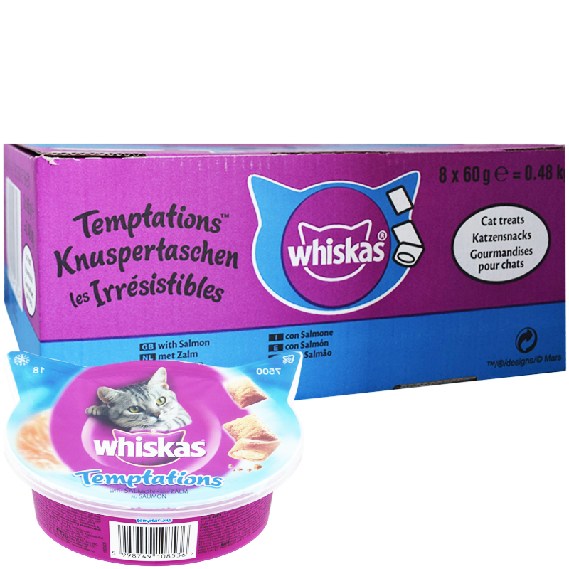 Hel Låda Kattsnacks "Temptation Salmon" 8 x 60g - 36% rabatt