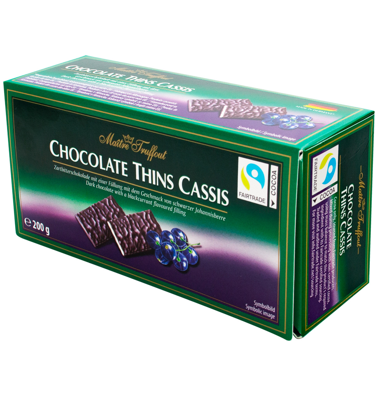 Maitre Truffout Chocolate Thins Cassis 200g