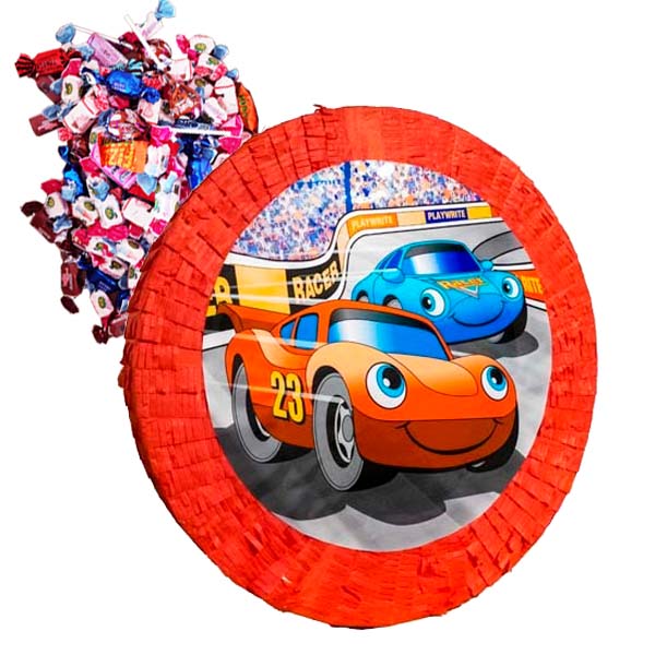 PIÑATA BILAR RUND + 1 kg godis