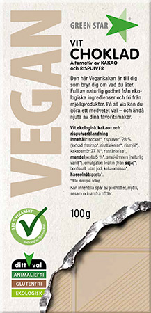 Green Star Vegan Vit Choklad 100g