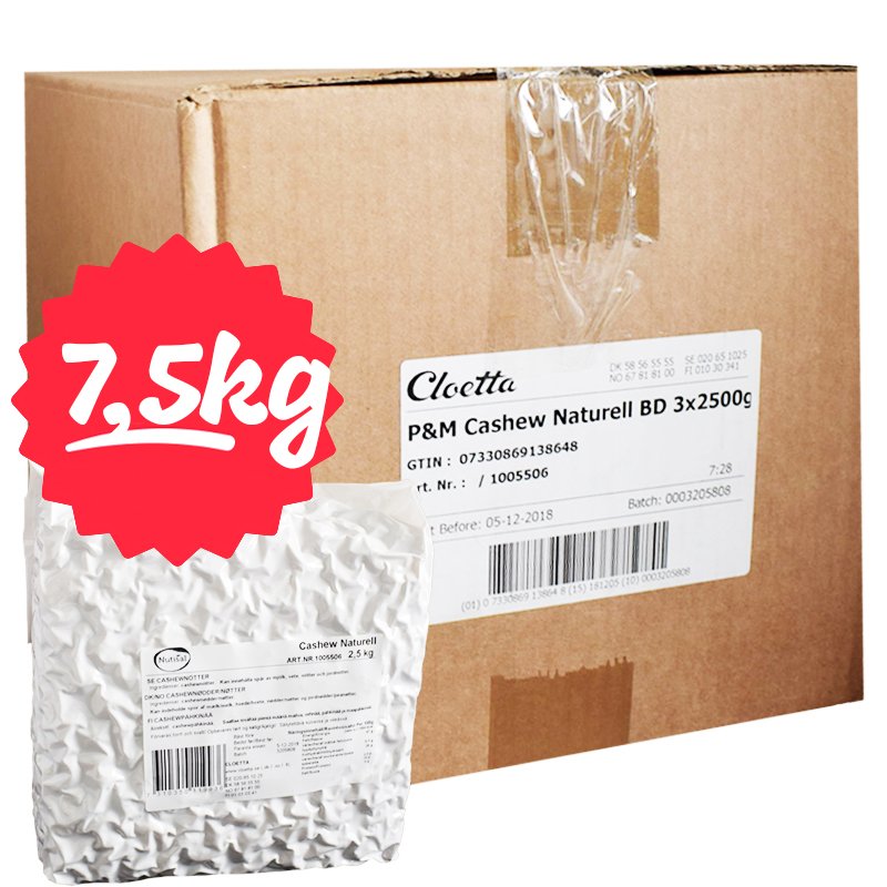 Hel Låda Cashewnötter Naturell 3 x 2500g - 73% rabatt