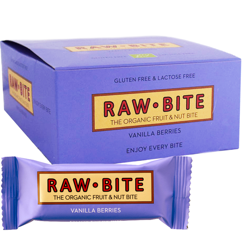 Hel Låda Rawbar "Vanilla & Berries" 12 x 50g - 50% rabatt