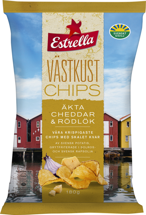 Estrella Västkustchips Äkta Cheddar & Rödlök 180g
