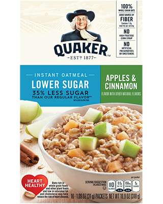 Quaker Instant Oatmeal Apples & Cinnamon Lower Sugar 310g