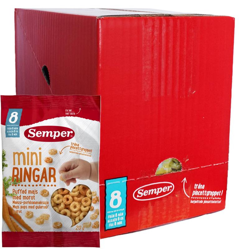 Hel Låda Barnmat "Mini Ringar Morot" 7 x 20g - 36% rabatt