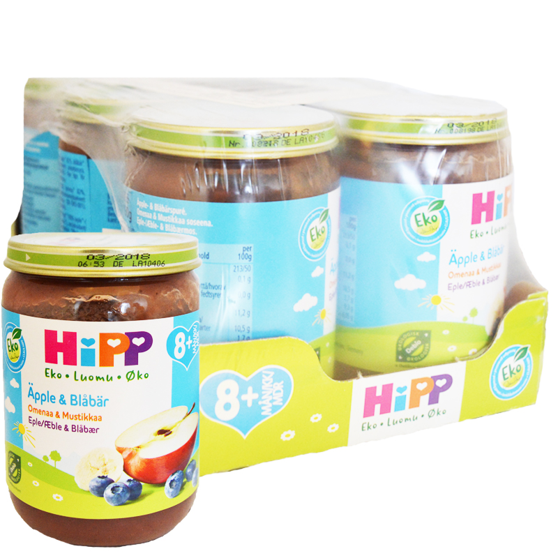 Eko Hel Låda Barnmat Äpple & Blåbär 6 x 190g - 32% rabatt
