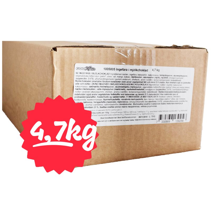 Hel Låda Godis Ingefära Mjölkchoklad 4,7kg - 79% rabatt