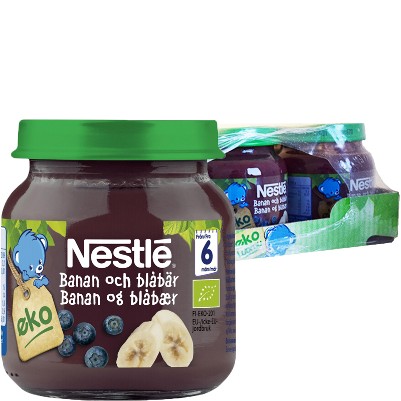Eko Hel Låda Barnmat Banan & Blåbär 12 x 125g - 50% rabatt