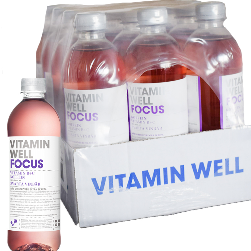 Hel låda Dryck "Vitamin Well Focus" Svartvinbär 12 x 500ml - 59% rabatt