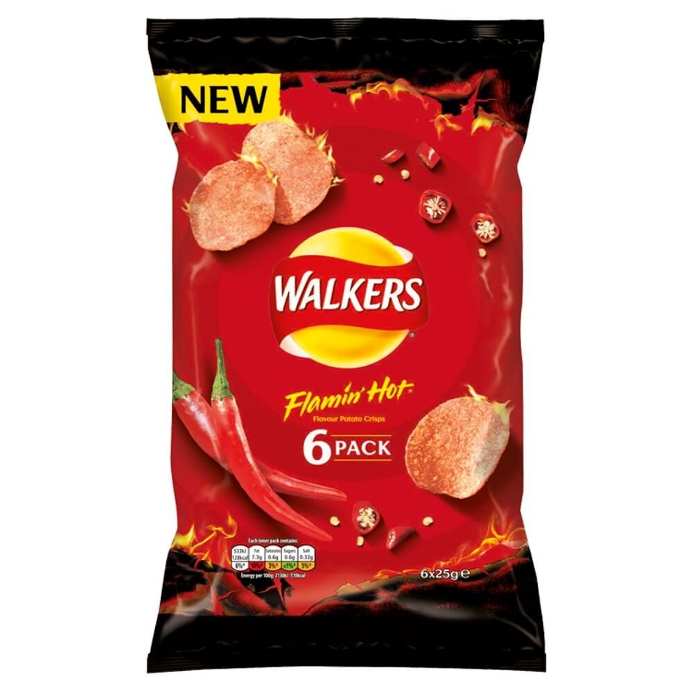 Walkers Flamin Hot Chips 6pk 150g