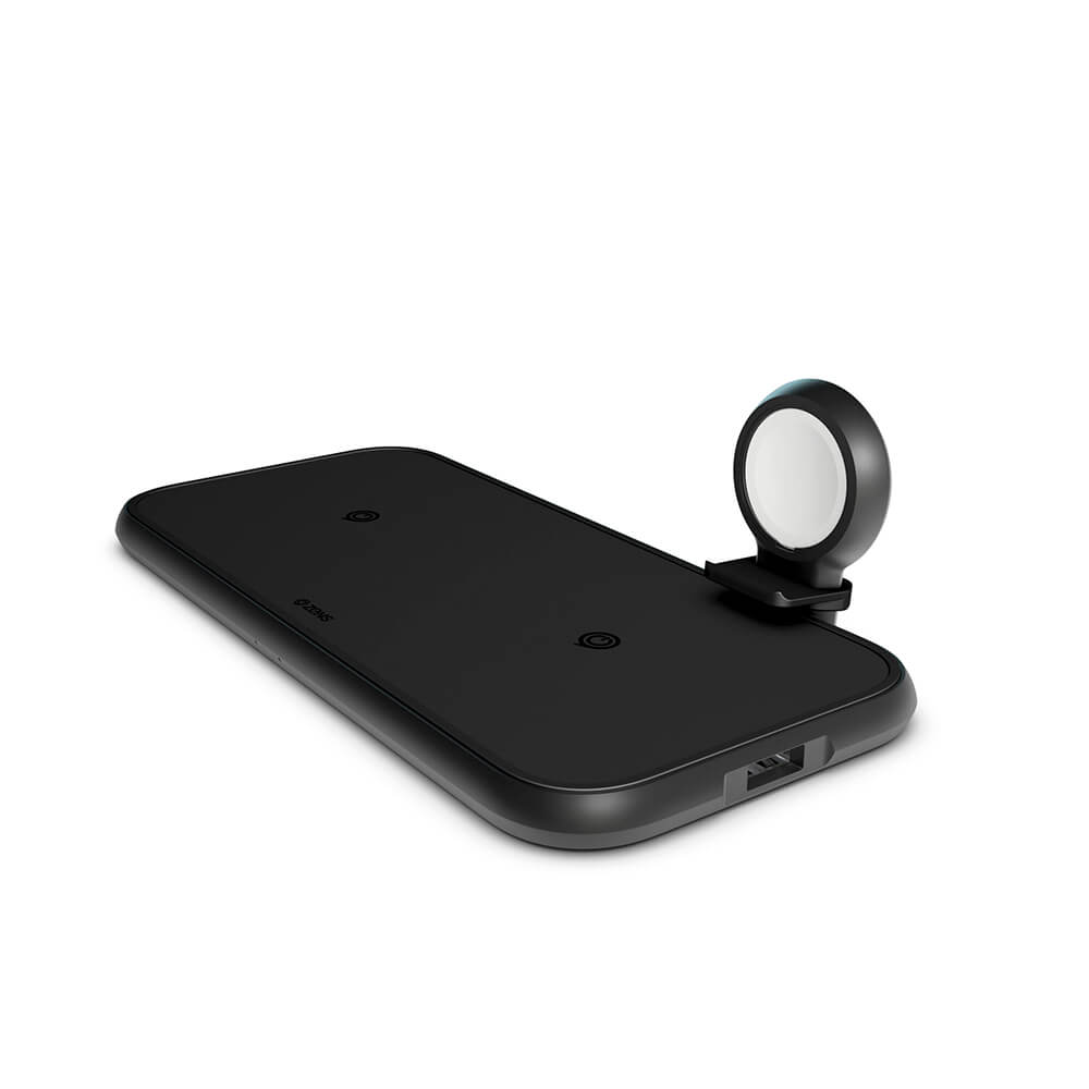 ZENS 4in1 Dual Alu. Laddare QI 220V-Sladd 2x10W + 45W PD + Apple Watch Puck MFI