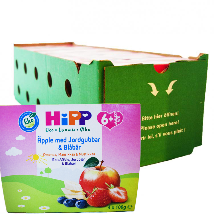 Eko Hel Låda Barnmat Äpple Jordgubbar & Blåbär 24 x 100g - 45% rabatt