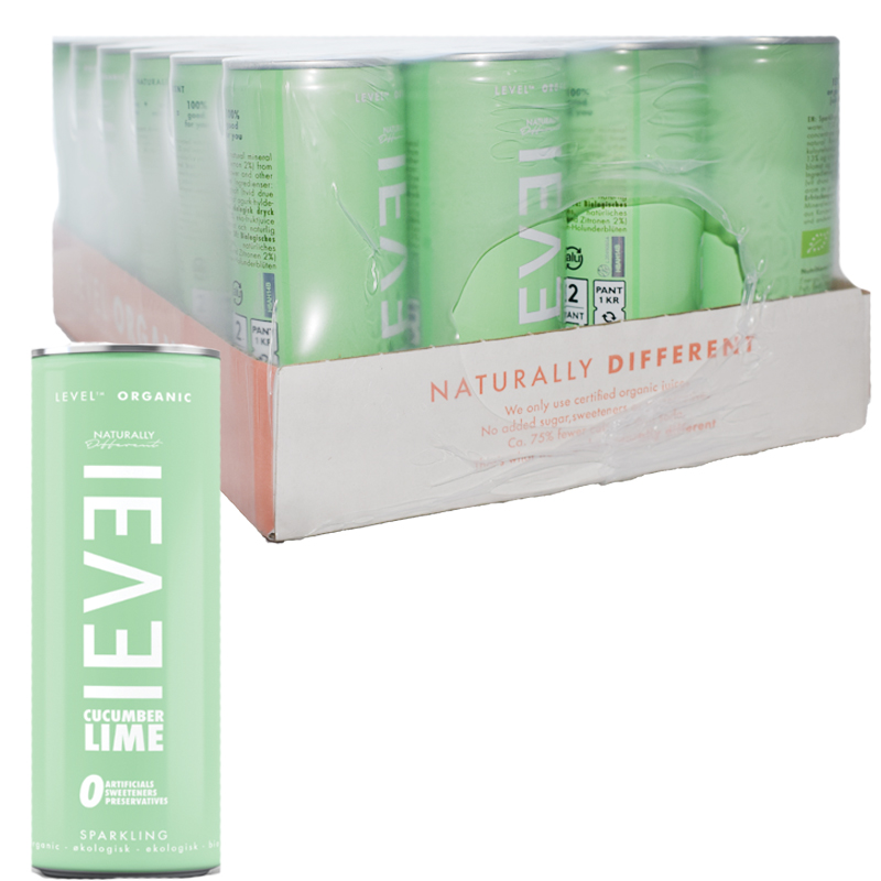 Hel låda Dryck "Level Organic" Gurka & Lime 24 x 250ml - 50% rabatt