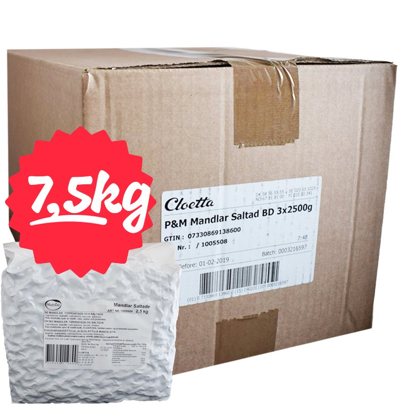 Hel Låda Mandlar Saltade 3 x 2500g - 60% rabatt